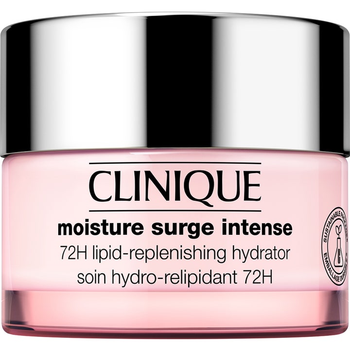 Clinique Moisture Surge Intense 72H fuktighetskrem i rosa glasskrukke med sølvlokk som gir intensiv fukt og pleie