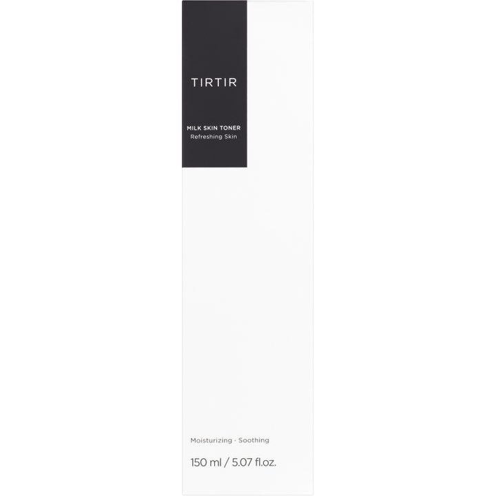 TIRTIR Milk Skin Toner 150 ml fuktighetsgivende ansiktsvann i hvit og svart eske som gir en beroligende effekt