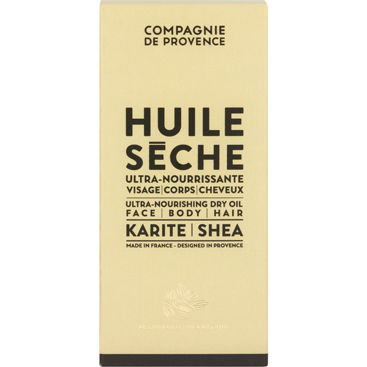 Compagnie de Provence Ultra Nourishing Dry Oil Shea 100 ml nærende tørrolje i lys beige eske med sort tekst
