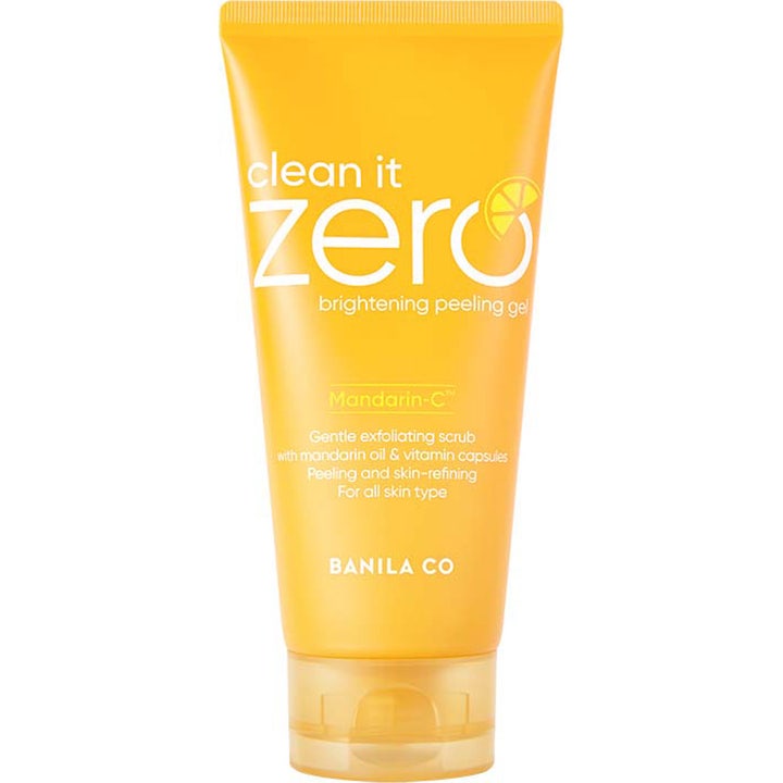 Banila Co Clean It Zero Brightening Peeling Gel 120ml eksfolierende ansiktsgel i en frisk gul tube med hvit tekst