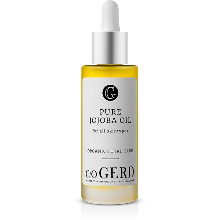 c/o Gerd Pure Jojoba Oil 30ml fuktighetsgivende ansiktsolje i glassflaske med gulaktig olje og hvit pipette