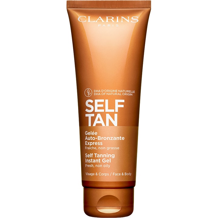 Clarins Self Tan Instant Gel 125 ml selvbruning som gir glød i en bronsefarget og glinsende tube