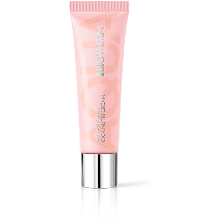 Biotherm Aquasource Cica Nutri Cream 50 ml ansiktskrem som gir fukt i en lyserosa tube med sølvfarget kork