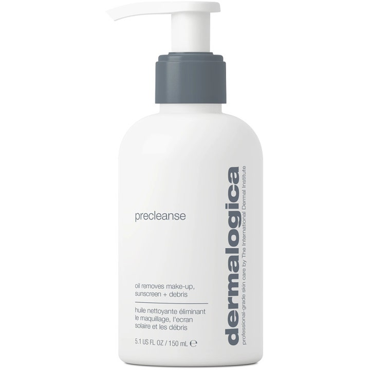 Dermalogica Precleanse 150 ml oljerens som fjerner sminke og urenheter i hvit flaske med grå pumpe.