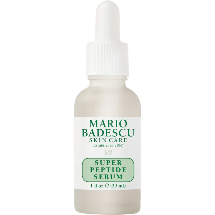 Mario Badescu Super Peptide Serum 29 ml ansiktsserum som glatter ut huden i frostet glassflaske med hvit pipette.
