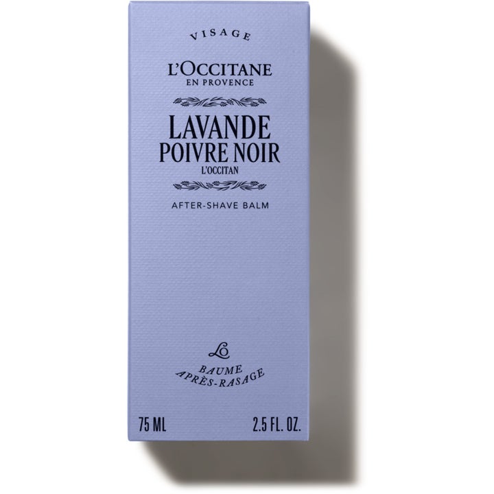 L'Occitane en Provence Lavande Poivre Noir 75 ml beroligende aftershave balm i lilla eske med sort tekst