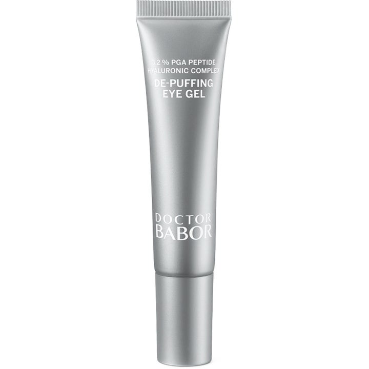Doctor Babor De-Puffing Eye Gel fuktighetsgivende øyegel i sølvfarget tube som reduserer hevelser rundt øynene.