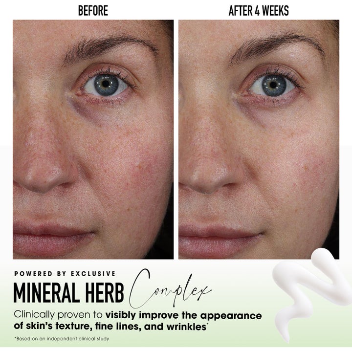 bareMinerals Skinlongevity Serum 50 ml viser før og etter resultat på hudens tekstur og fine linjer.