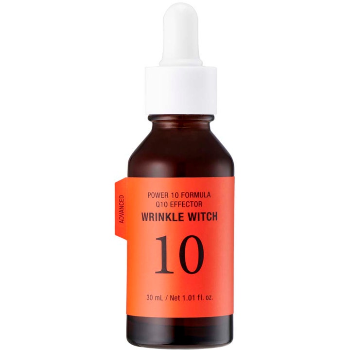 It's Skin Power 10 Formula Q10 Effector 30 ml anti-age serum i brun glassflaske med oransje etikett og hvit pipette.