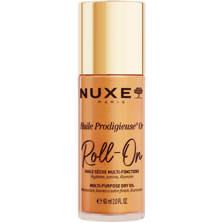Nuxe Huile Prodigieuse Or Roll-On 60 ml glødgivende tørrolje med skimrende gyllen tekstur og gullfarget kork