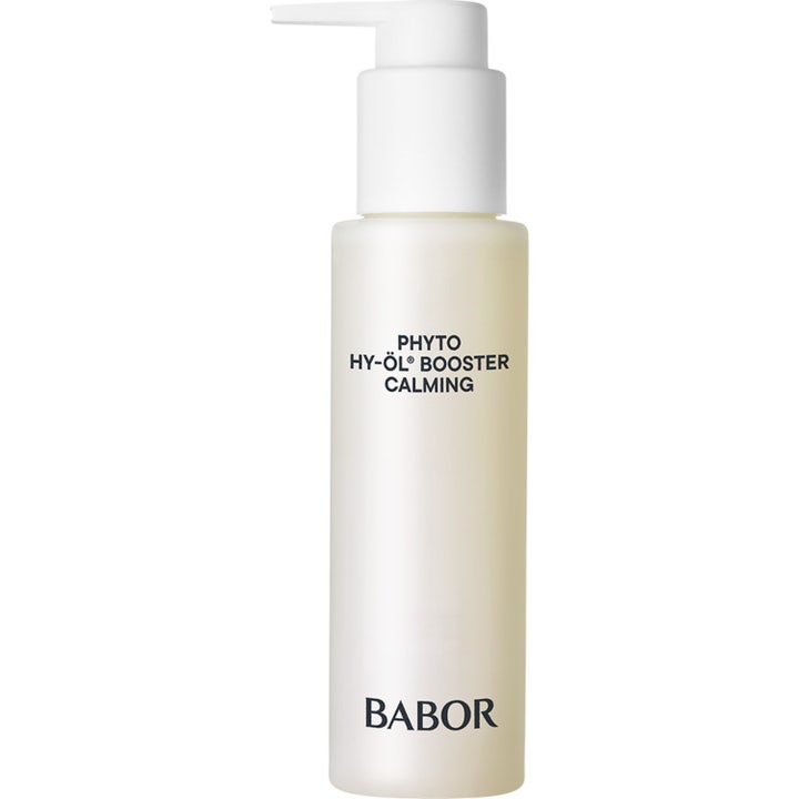 Babor Phyto Hy-Öl Booster Calming 100 ml beroligende ansiktsrens i frostet flaske med hvit pumpe.