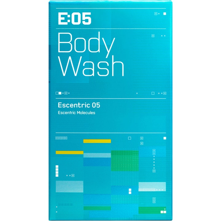 Escentric Molecules Escentric 05 Body Wash 200 ml oppfriskende dusjsåpe i turkis eske med fargerik grafikk