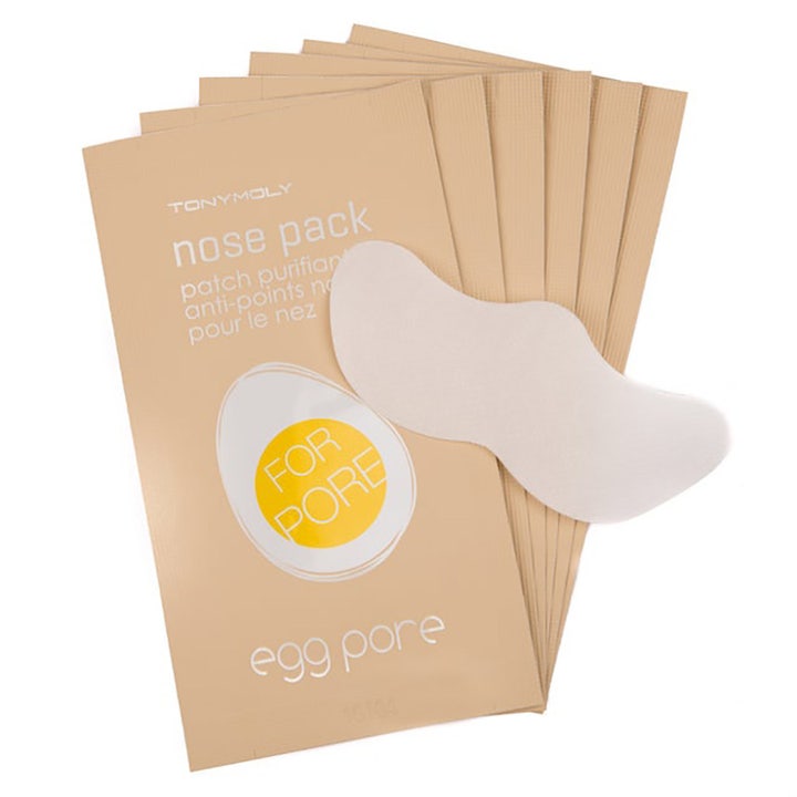 Tonymoly Egg Pore Nose Pack 7 stk hudpleie med hvite neselapper mot hudormer i beige konvolutter