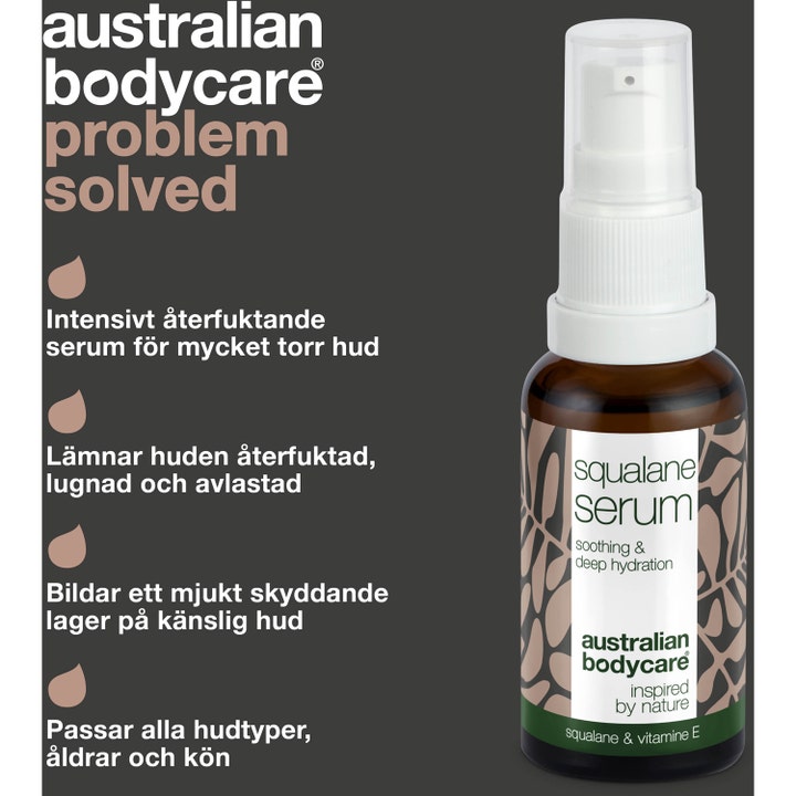 Australian Bodycare Squalane Serum 30 ml fuktighetsgivende ansiktsserum i brun glassflaske med hvit pumpe