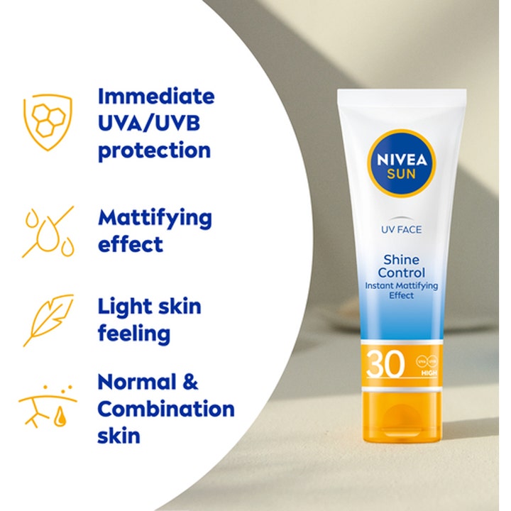 NIVEA Sun Face Shine Control 50 ml mattende solkrem ansikt med SPF 30 for normal og kombinert hud
