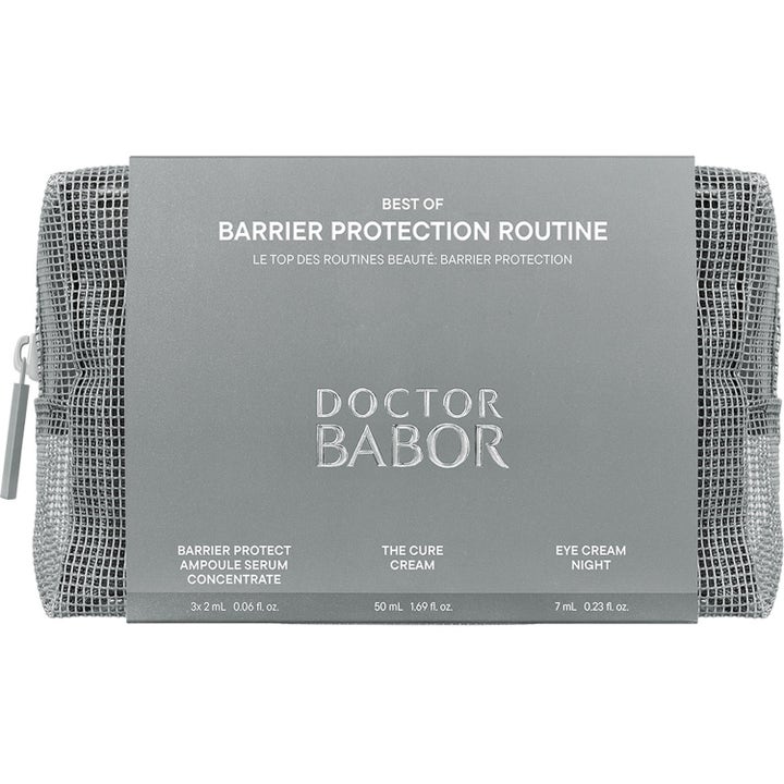 Babor DOC Barrier Protection Routine 63 ml hudpleiesett i en grå meshmappe som styrker hudbarrieren.