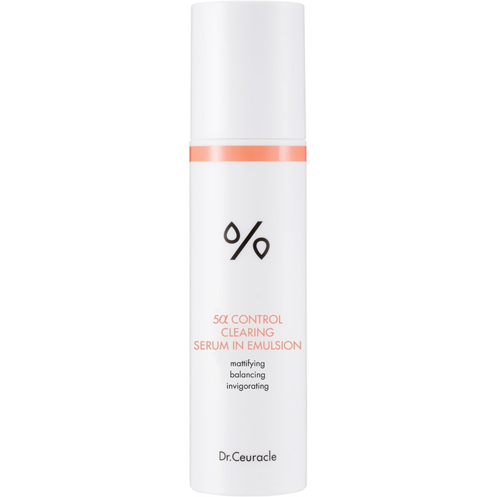 Dr. Ceuracle 5α Control Clearing Serum in Emulsion mattifiserende ansiktsserum i hvit flaske med oransje detaljer