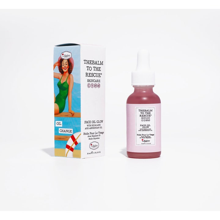the Balm theBalm to the Rescue Face Oil Glow Serum 30 ml gir glød med squalane i rosa glassflaske med hvit pipette