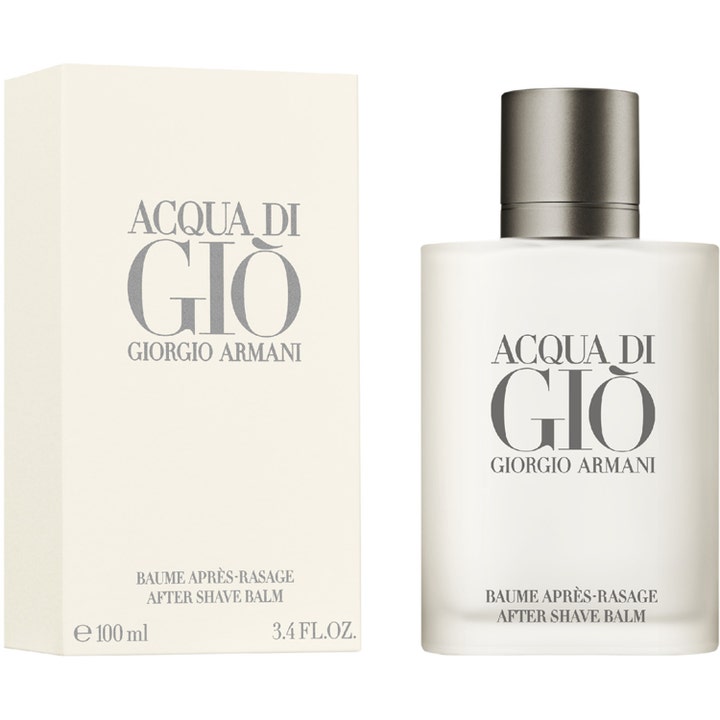 Armani Acqua Di Gio After Shave Balm 100 ml lindrende aftershave i hvit flaske med grått lokk og eske