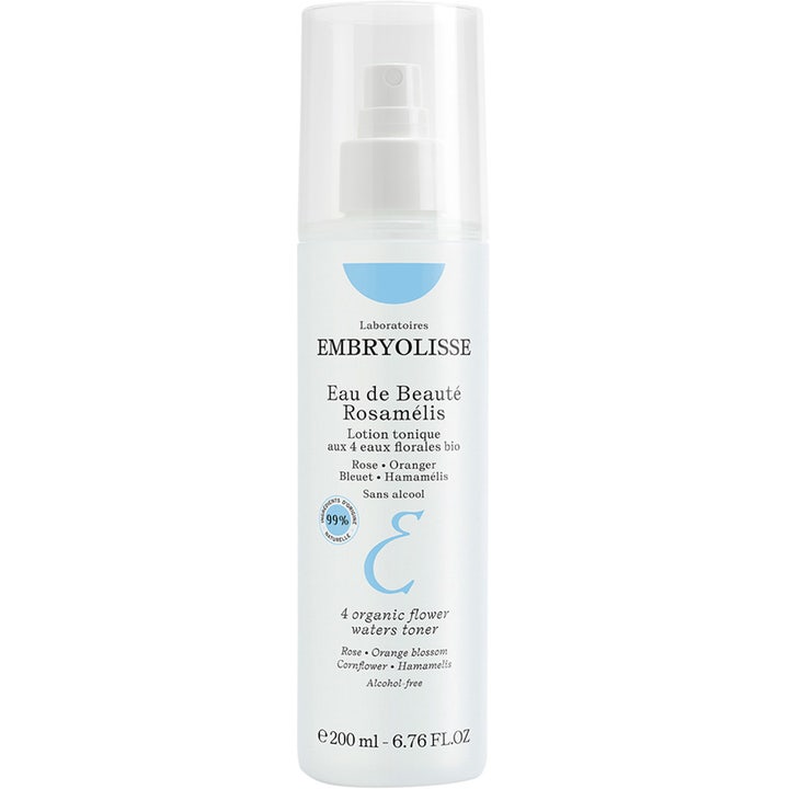Embryolisse Eau de Beauté Rosamélis 200 ml oppfriskende toner med blomstervann i hvit sprayflaske med klar kork