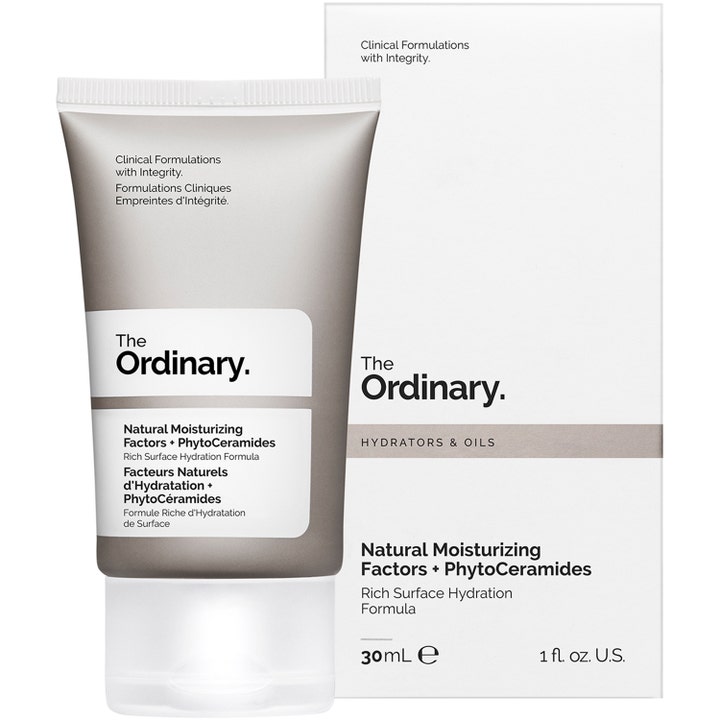 The Ordinary Natural Moisturizing Factors + Phytoceramides 30 ml ansiktskrem i grå tube og hvit eske