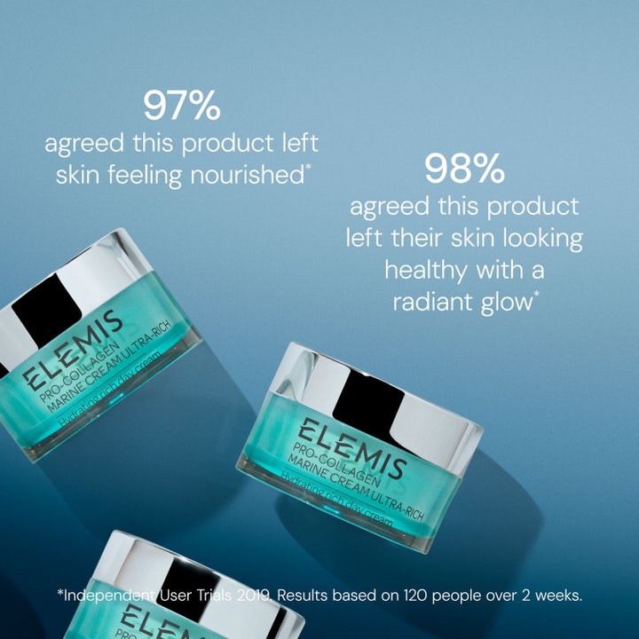 Elemis Pro-Collagen Marine Cream Ultra Rich 50 ml næringsgivende dagkrem i turkise krukker som gir huden strålende glød.