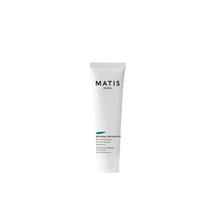 Matis Réponse Préventive Hydra-Fresh Serum fuktighetsgivende ansiktsserum i en hvit tube med blå detalj.