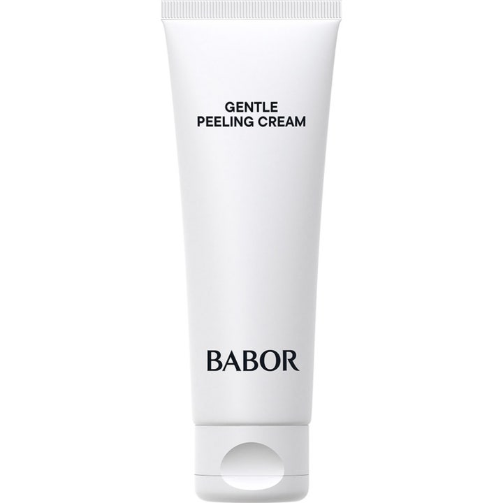 Babor Gentle Peeling Cream eksfolierende ansiktspeeling som gir glød i en hvit tube med minimalistisk sort tekst.