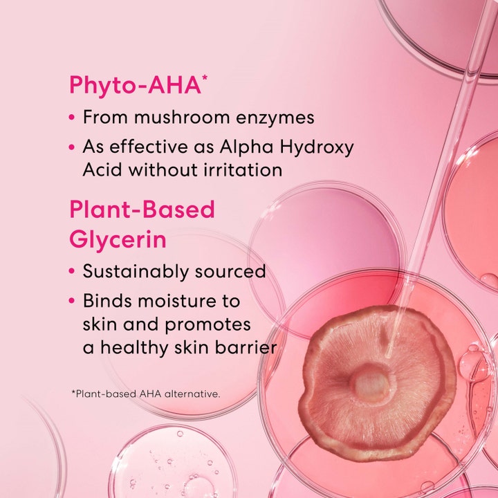 bareMinerals Ageless Phyto-AHA Radiance Facial 50 ml serum med soppekstrakt og glyserin i petriskåler