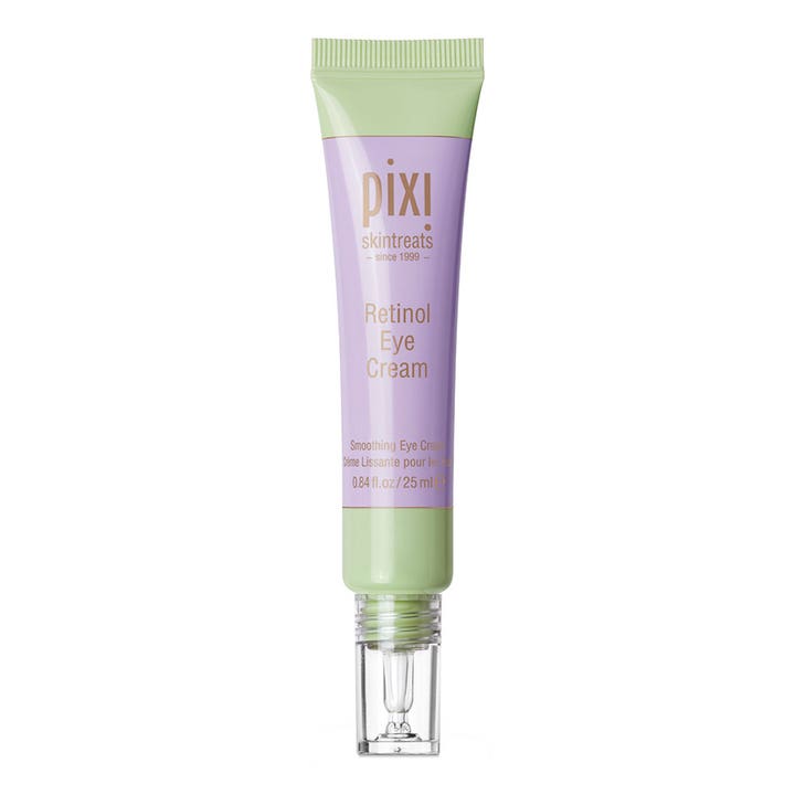 Pixi Retinol Eye Cream 25 ml utglattende øyekrem i lilla og lysegrønn tube med gjennomsiktig kork