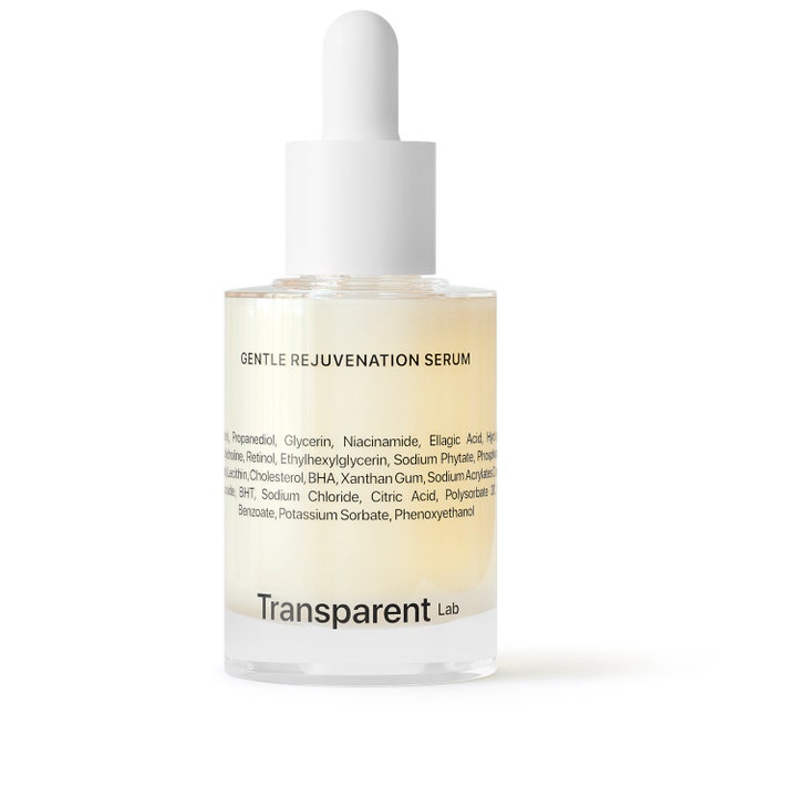 Transparent Lab Gentle Rejuvenation Serum 30ml fornyende retinolserum i klar glassflaske med hvit pipette