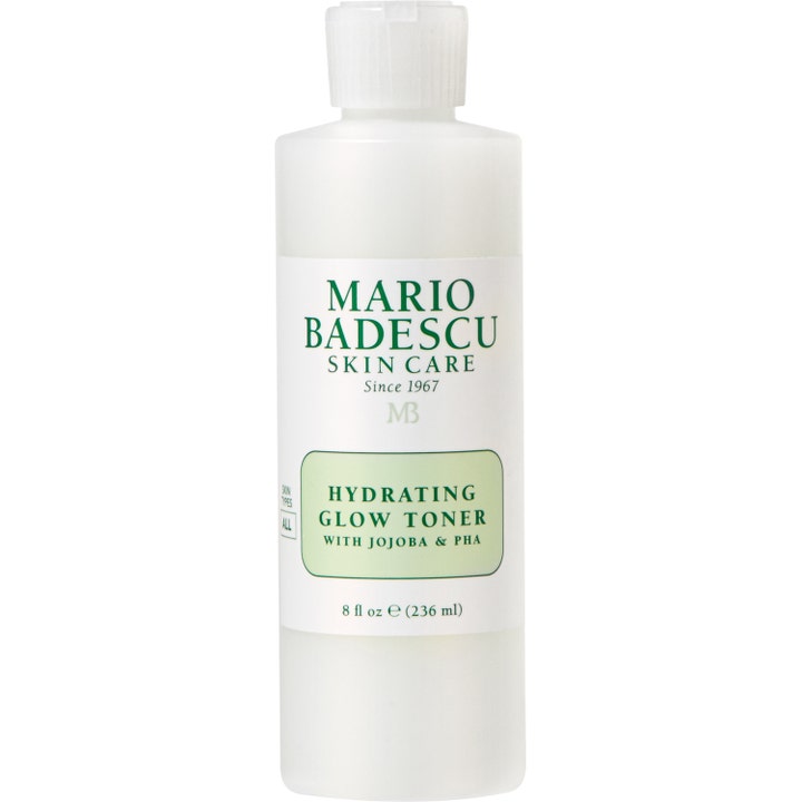 Mario Badescu Hydrating Glow Toner 236 ml fuktighetsgivende ansiktstoner i frostet hvit flaske med grønn etikett