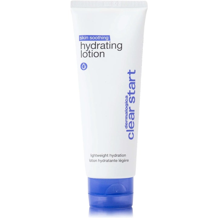 Dermalogica Clear Start Skin Soothing Hydrating Lotion fuktighetskrem i hvit tube med blå kork som pleier huden.