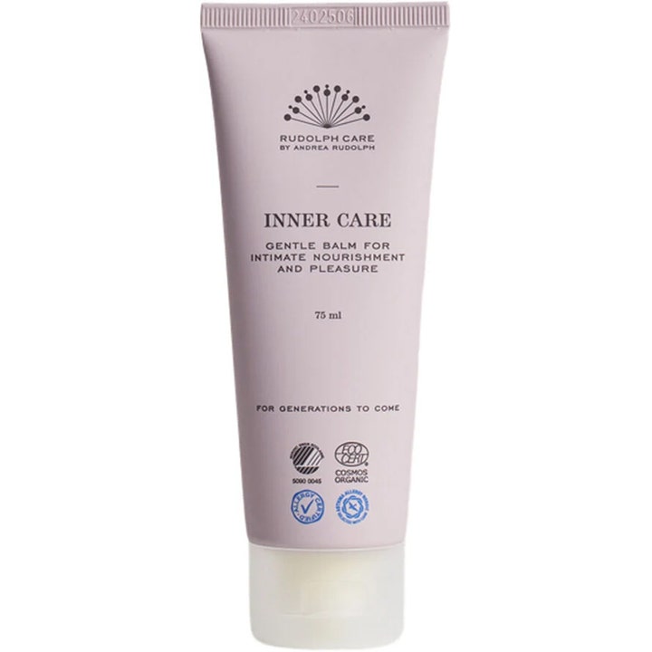 Rudolph Care Inner Care Gentle Balm 75 ml pleiende intimbalm i en dus rosa tube med hvit skrukork.