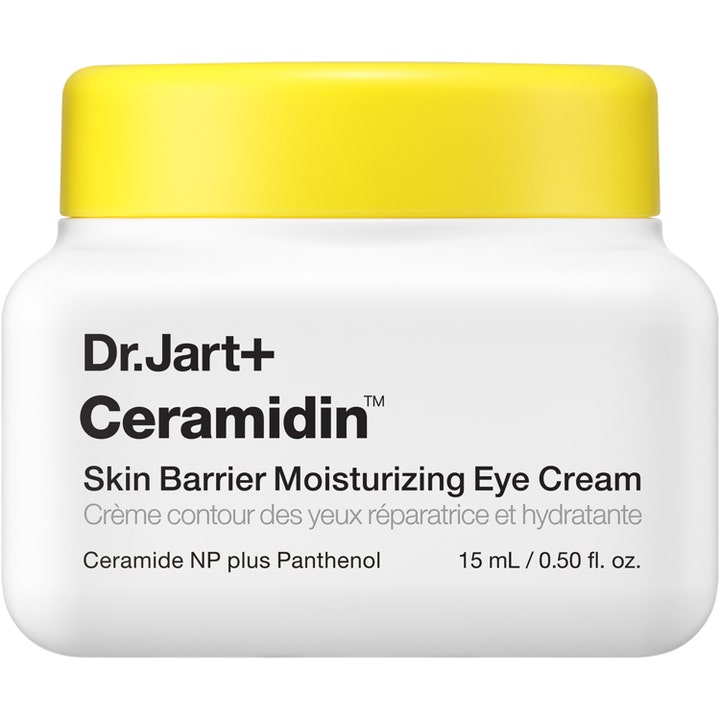 Dr.Jart+ Ceramidin Skin Barrier Moisturizing Eye Cream 15 ml fuktighetsgivende øyekrem i hvit krukke med gult lokk