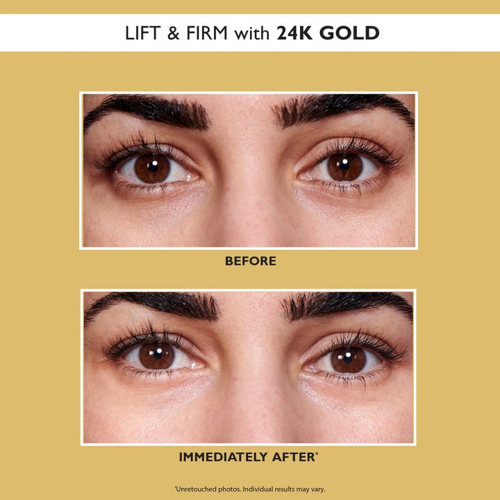 Peter Thomas Roth 24k Gold Eye Patches 60 stk øyemasker viser synlig løft i før og etter bilde under øynene.