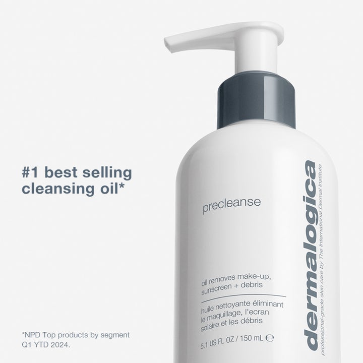 Dermalogica PreCleanse 295 ml renseolje fjerner sminke i hvit pumpeflaske merket som nr 1 bestselger.