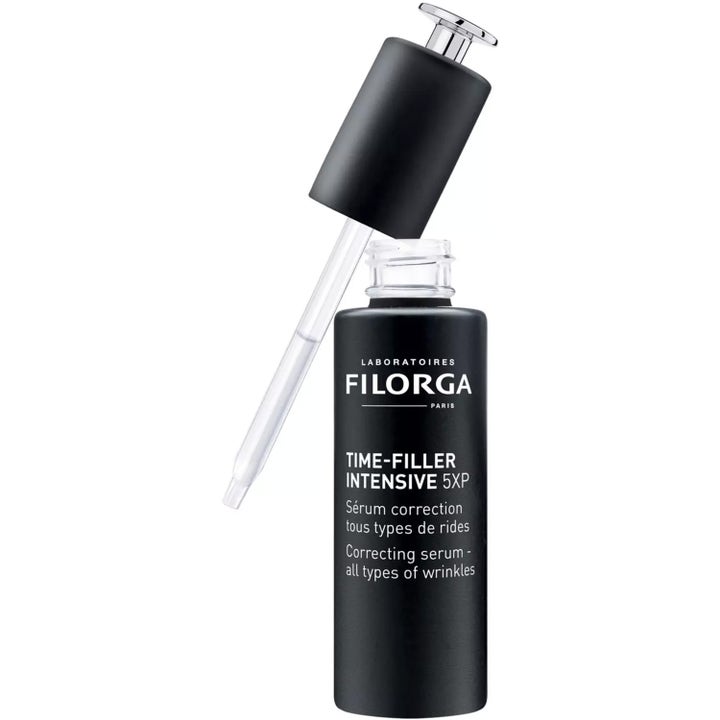 FILORGA Time-Filler Intensive 5XP 30 ml serum mot rynker i en matt svart glassflaske med sølvfarget pipette.