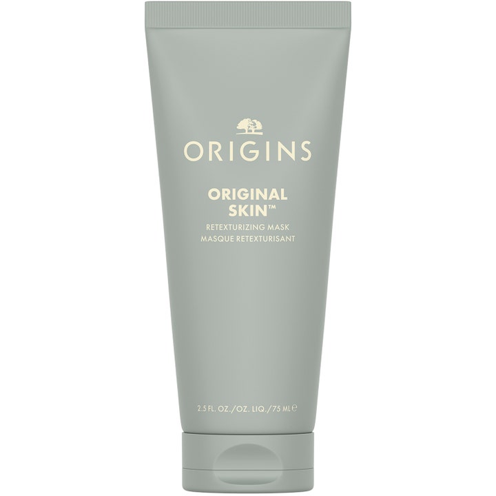 Origins Original Skin Retexturizing Mask 75 ml eksfolierende ansiktsmaske som gir glød i en grågrønn tube.