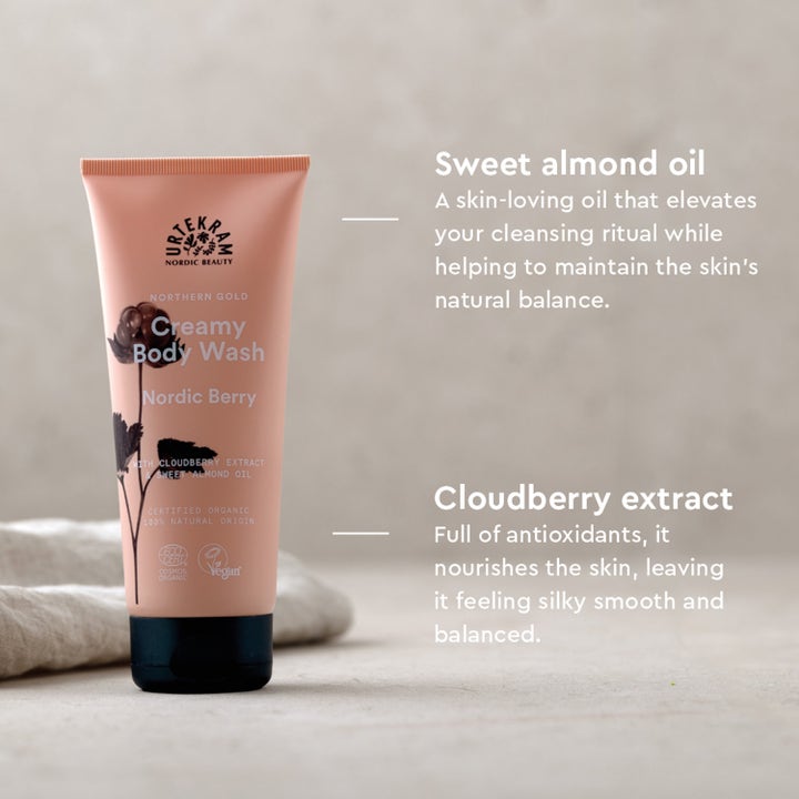 Urtekram Nordic Berry Creamy Body Wash 200 ml pleiende dusjsåpe med mandelolje og multerekstrakt