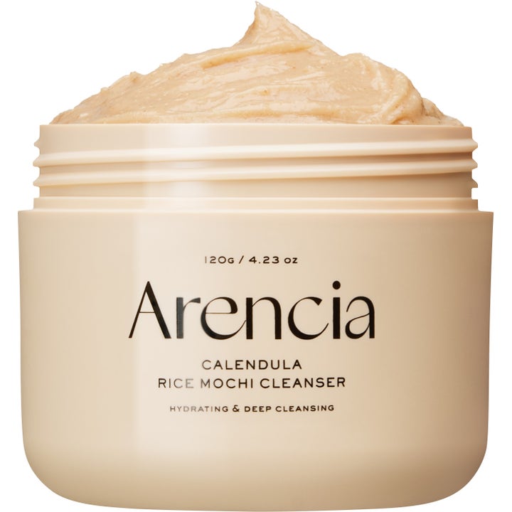 Arencia Calendula Rice Mochi Cleanser 120g fuktighetsgivende ansiktsrens i beige krukke med tykk kornete tekstur