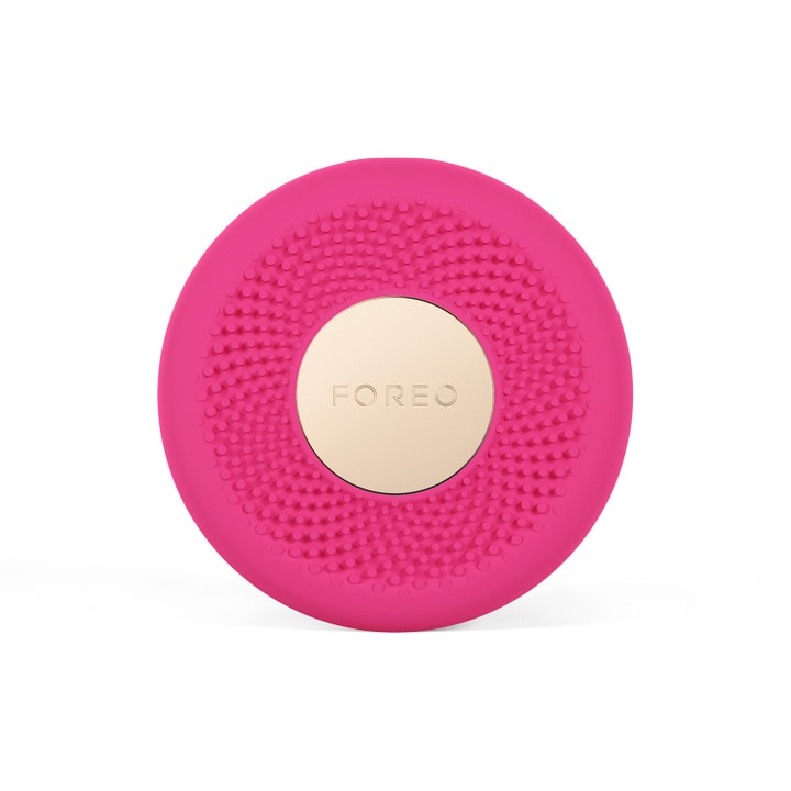 FOREO UFO 3 LED Pink 1 stk ansiktsbehandling gir glød med rosa teksturert overflate og gullplate