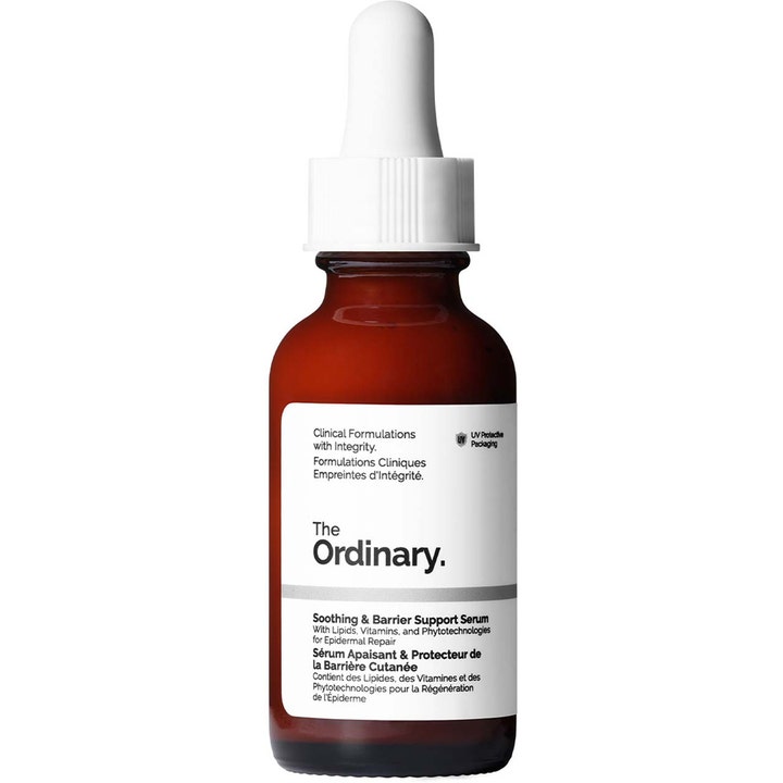 The Ordinary Soothing & Barrier Support Serum 30ml beroligende ansiktsserum i brun glassflaske med hvit pipettekork