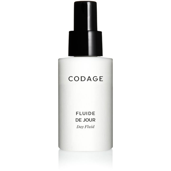 Codage Fluide de Jour 50 ml fuktighetsgivende ansiktsfluid i hvit frostet glassflaske med svart pumpe.