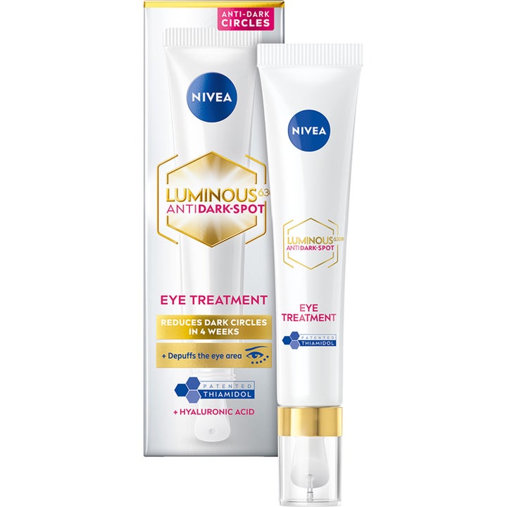 Nivea Luminous 630 Anti Dark-Spot Eye Treatment 15ml øyekrem mot mørke ringer i hvit tube med gullkork og hvit eske