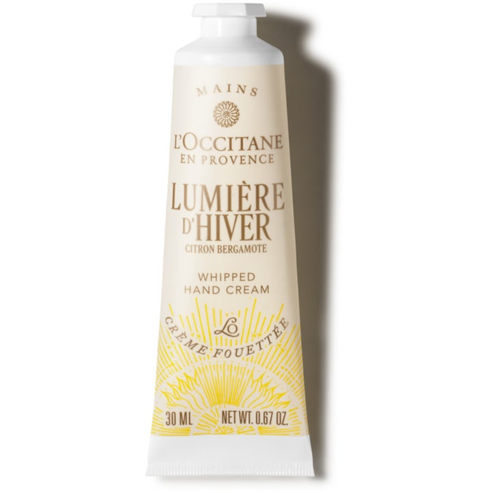 L'Occitane Lumière d'Hiver Citron Bergamote 30 ml pisket håndkrem som pleier huden i beige tube med gult mønster