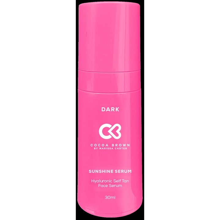 Cocoa Brown Sunshine Serum Hyaluronic Self Tan Face Serum 30ml fuktighetsgivende selvbruning i knallrosa flaske