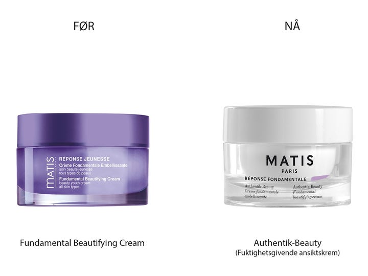 Matis Authentik-Beauty Cream 50 ml fuktighetsgivende ansiktskrem i ny klar glasskrukke og tidligere lilla design