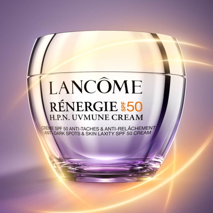 Lancôme Rénergie H.P.N. UVMUNE Cream 30 ml dagkrem i lilla glasskrukke med SPF 50 mot mørke flekker og slapp hud