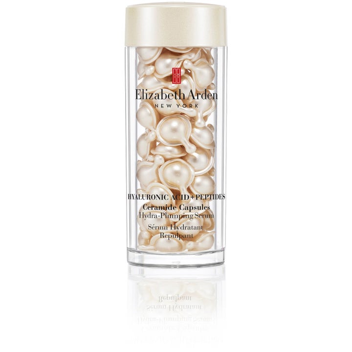 Elizabeth Arden Hyaluronic Acid + Peptides Ceramide Capsules fuktgivende serum i klar krukke med gylne kapsler